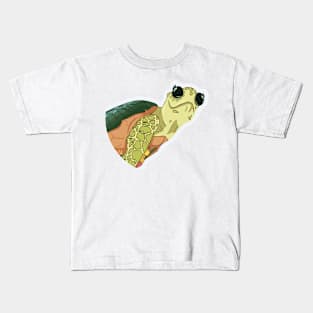 Cute Cartoon turtle With Grass And Flowers, Tortoise Lovers Kids T-Shirt